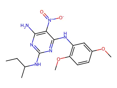 2-N-butan-2-yl-4-N-(2,5-dimethoxyphenyl)-5-nitropyrimidine-2,4,6-triamine structure