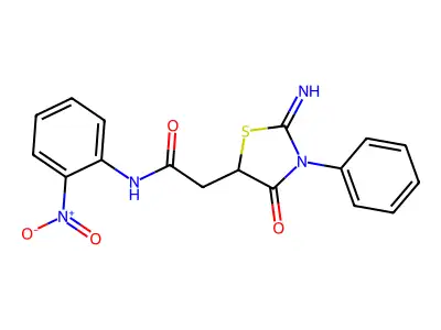 2-(2-imino-4-oxo-3-phenyl-1,3-thiazolidin-5-yl)-N-(2-nitrophenyl)acetamide structure