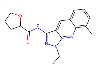 N-(1-ethyl-8-methylpyrazolo[3,4-b]quinolin-3-yl)oxolane-2-carboxamide structure