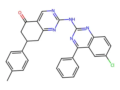 2-[(6-chloro-4-phenylquinazolin-2-yl)amino]-7-(4-methylphenyl)-7,8-dihydroquinazolin-5(6H)-one structure