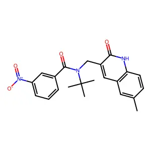 N-tert-butyl-N-[(6-methyl-2-oxo-1H-quinolin-3-yl)methyl]-3-nitrobenzamide structure