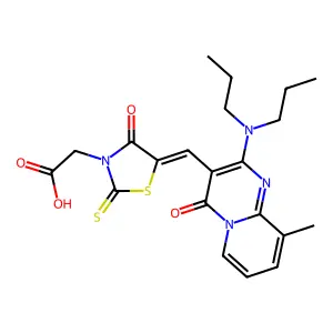 [(5Z)-5-{[2-(dipropylamino)-9-methyl-4-oxo-4H-pyrido[1,2-a]pyrimidin-3-yl]methylidene}-4-oxo-2-thioxo-1,3-thiazolidin-3-yl]acetic acid structure
