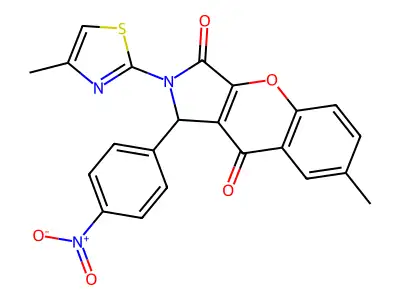 7-methyl-2-(4-methylthiazol-2-yl)-1-(4-nitrophenyl)-1,2-dihydrochromeno[2,3-c]pyrrole-3,9-dione structure
