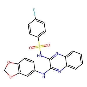 N-[3-(1,3-benzodioxol-5-ylamino)quinoxalin-2-yl]-4-fluorobenzenesulfonamide structure