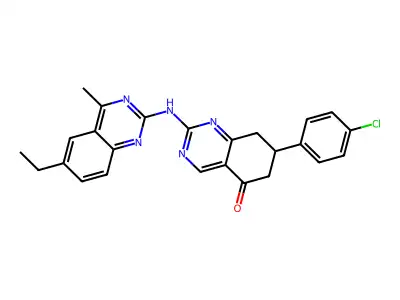 7-(4-chlorophenyl)-2-[(6-ethyl-4-methylquinazolin-2-yl)amino]-7,8-dihydroquinazolin-5(6H)-one structure