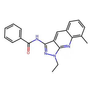 N-(1-ethyl-8-methylpyrazolo[3,4-b]quinolin-3-yl)benzamide structure