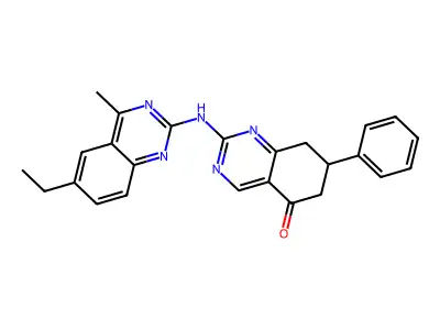 2-[(6-ethyl-4-methylquinazolin-2-yl)amino]-7-phenyl-7,8-dihydroquinazolin-5(6H)-one structure