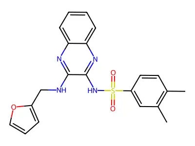 N-(3-((furan-2-ylmethyl)amino)quinoxalin-2-yl)-3,4-dimethylbenzenesulfonamide structure