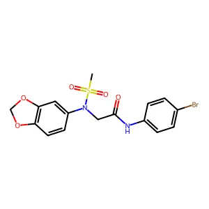 2-[1,3-benzodioxol-5-yl(methylsulfonyl)amino]-N-(4-bromophenyl)acetamide structure