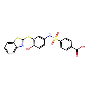 4-[[3-(1,3-Benzothiazol-2-ylsulfanyl)-4-hydroxyphenyl]sulfamoyl]benzoic acid structure