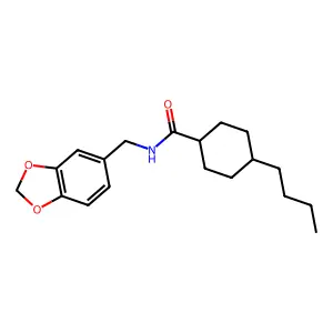 N-(1,3-benzodioxol-5-ylmethyl)-4-butylcyclohexanecarboxamide structure