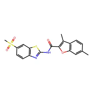 3,6-dimethyl-N-[6-(methylsulfonyl)-1,3-benzothiazol-2-yl]-1-benzofuran-2-carboxamide structure