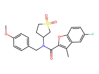N-(1,1-dioxidotetrahydrothiophen-3-yl)-5-fluoro-N-(4-methoxybenzyl)-3-methyl-1-benzofuran-2-carboxamide structure