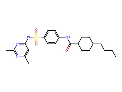 4-butyl-N-{4-[(2,6-dimethylpyrimidin-4-yl)sulfamoyl]phenyl}cyclohexanecarboxamide structure