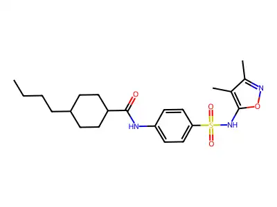 4-butyl-N-{4-[(3,4-dimethyl-1,2-oxazol-5-yl)sulfamoyl]phenyl}cyclohexanecarboxamide structure