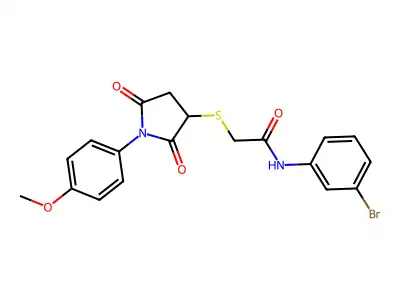 N-(3-bromophenyl)-2-[1-(4-methoxyphenyl)-2,5-dioxoazolidin-3-ylthio]acetamide structure