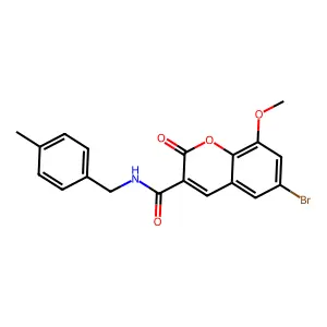 6-bromo-8-methoxy-N-[(4-methylphenyl)methyl]-2-oxo-2H-chromene-3-carboxamide structure
