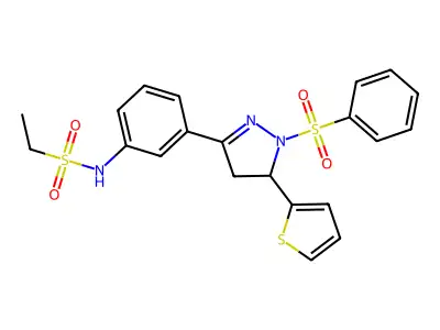 N-{3-[1-(benzenesulfonyl)-5-(thiophen-2-yl)-4,5-dihydro-1H-pyrazol-3-yl]phenyl}ethane-1-sulfonamide structure
