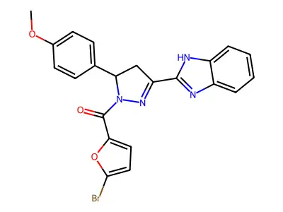 (3-(1H-benzo[d]imidazol-2-yl)-5-(4-methoxyphenyl)-4,5-dihydro-1H-pyrazol-1-yl)(5-bromofuran-2-yl)methanone structure