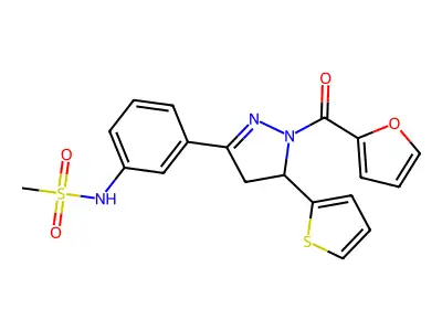 N-{3-[1-(furan-2-carbonyl)-5-(thiophen-2-yl)-4,5-dihydro-1H-pyrazol-3-yl]phenyl}methanesulfonamide structure