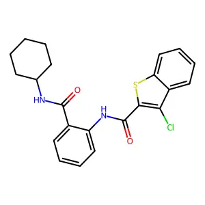 3-chloro-N-[2-(cyclohexylcarbamoyl)phenyl]-1-benzothiophene-2-carboxamide structure