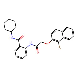 2-({[(1-bromo-2-naphthyl)oxy]acetyl}amino)-N-cyclohexylbenzamide structure