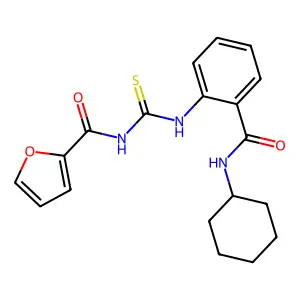 N-[[2-(cyclohexylcarbamoyl)phenyl]carbamothioyl]furan-2-carboxamide structure