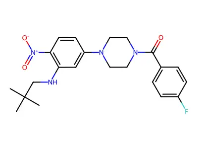 [4-[3-(2,2-dimethylpropylamino)-4-nitrophenyl]piperazin-1-yl]-(4-fluorophenyl)methanone structure