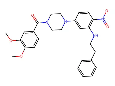 (3,4-dimethoxyphenyl)(4-{4-nitro-3-[(2-phenylethyl)amino]phenyl}piperazin-1-yl)methanone structure