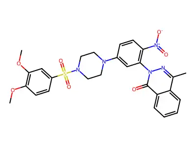 2-[5-[4-(3,4-dimethoxyphenyl)sulfonylpiperazin-1-yl]-2-nitrophenyl]-4-methylphthalazin-1-one structure