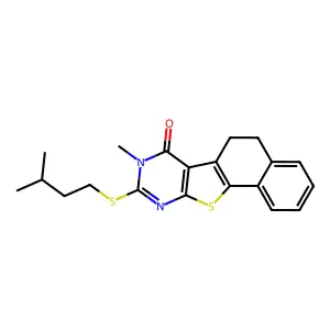 9-(isopentylthio)-8-methyl-5,6-dihydronaphtho[2',1':4,5]thieno[2,3-d]pyrimidin-7(8H)-one structure