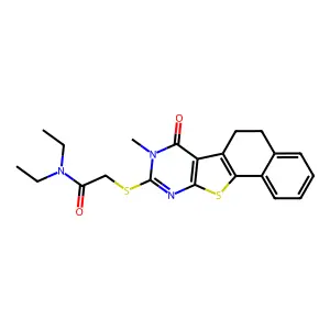 N,N-diethyl-2-((8-methyl-7-oxo-5,6,7,8-tetrahydronaphtho[2',1':4,5]thieno[2,3-d]pyrimidin-9-yl)thio)acetamide structure