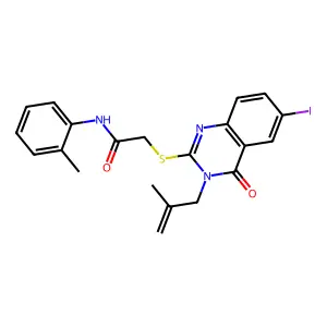 2-[6-iodo-3-(2-methylprop-2-enyl)-4-oxoquinazolin-2-yl]sulfanyl-N-(2-methylphenyl)acetamide structure