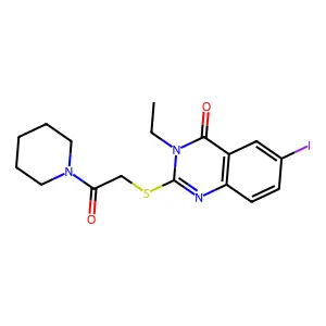 3-Ethyl-6-iodo-2-(2-oxo-2-piperidin-1-ylethyl)sulfanylquinazolin-4-one structure
