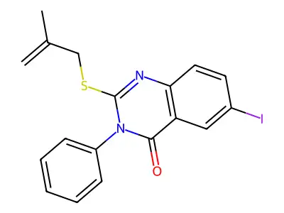 6-Iodo-2-(2-methylprop-2-enylsulfanyl)-3-phenylquinazolin-4-one structure