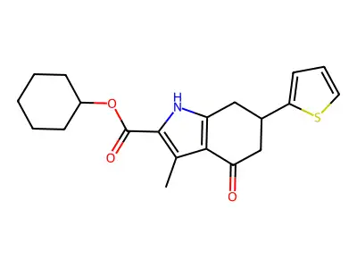 cyclohexyl 3-methyl-4-oxo-6-(thiophen-2-yl)-4,5,6,7-tetrahydro-1H-indole-2-carboxylate structure