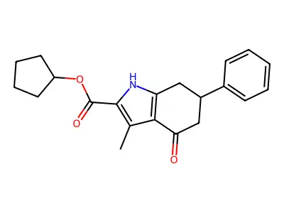 cyclopentyl 3-methyl-4-oxo-6-phenyl-4,5,6,7-tetrahydro-1H-indole-2-carboxylate structure