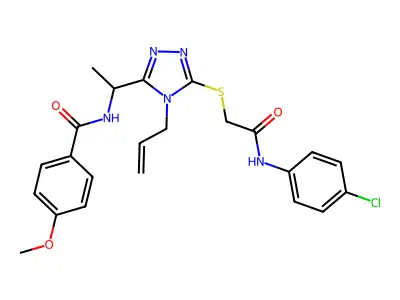N-{1-[5-({2-[(4-chlorophenyl)amino]-2-oxoethyl}sulfanyl)-4-(prop-2-en-1-yl)-4H-1,2,4-triazol-3-yl]ethyl}-4-methoxybenzamide structure