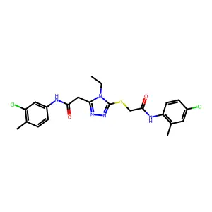 2-[5-[2-(4-chloro-2-methylanilino)-2-oxoethyl]sulfanyl-4-ethyl-1,2,4-triazol-3-yl]-N-(3-chloro-4-methylphenyl)acetamide structure