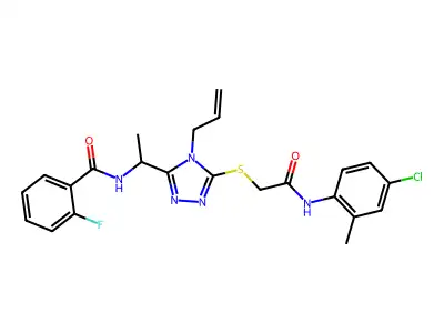 N-{1-[5-({2-[(4-chloro-2-methylphenyl)amino]-2-oxoethyl}sulfanyl)-4-(prop-2-en-1-yl)-4H-1,2,4-triazol-3-yl]ethyl}-2-fluorobenzamide structure