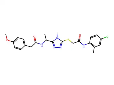 N-[1-[5-[2-(4-chloro-2-methylanilino)-2-oxoethyl]sulfanyl-4-methyl-1,2,4-triazol-3-yl]ethyl]-2-(4-methoxyphenyl)acetamide structure