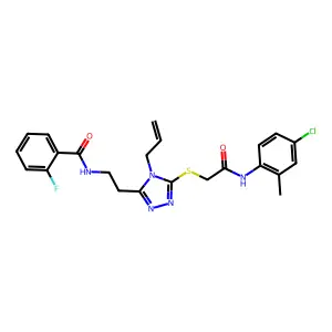 N-[2-[5-[2-(4-chloro-2-methylanilino)-2-oxoethyl]sulfanyl-4-prop-2-enyl-1,2,4-triazol-3-yl]ethyl]-2-fluorobenzamide structure