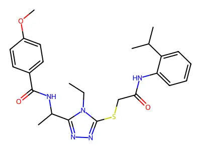N-(1-{4-ethyl-5-[(2-oxo-2-{[2-(propan-2-yl)phenyl]amino}ethyl)sulfanyl]-4H-1,2,4-triazol-3-yl}ethyl)-4-methoxybenzamide structure