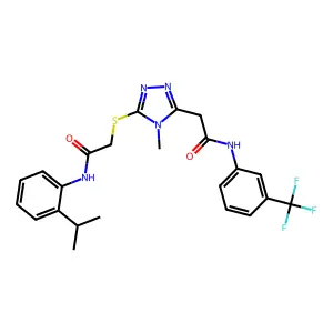 2-[4-methyl-5-[2-oxo-2-(2-propan-2-ylanilino)ethyl]sulfanyl-1,2,4-triazol-3-yl]-N-[3-(trifluoromethyl)phenyl]acetamide structure