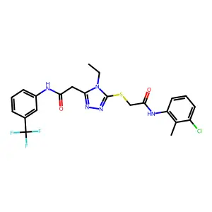 2-[5-({2-[(3-chloro-2-methylphenyl)amino]-2-oxoethyl}sulfanyl)-4-ethyl-4H-1,2,4-triazol-3-yl]-N-[3-(trifluoromethyl)phenyl]acetamide structure