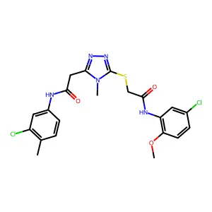 2-[5-({2-[(5-chloro-2-methoxyphenyl)amino]-2-oxoethyl}sulfanyl)-4-methyl-4H-1,2,4-triazol-3-yl]-N-(3-chloro-4-methylphenyl)acetamide structure