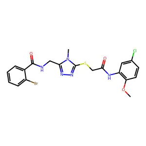 2-bromo-N-[[5-[2-(5-chloro-2-methoxyanilino)-2-oxoethyl]sulfanyl-4-methyl-1,2,4-triazol-3-yl]methyl]benzamide structure
