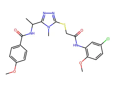 N-{1-[5-({2-[(5-chloro-2-methoxyphenyl)amino]-2-oxoethyl}sulfanyl)-4-methyl-4H-1,2,4-triazol-3-yl]ethyl}-4-methoxybenzamide structure