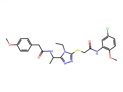 N-(5-chloro-2-methoxyphenyl)-2-{[4-ethyl-5-(1-{[(4-methoxyphenyl)acetyl]amino}ethyl)-4H-1,2,4-triazol-3-yl]sulfanyl}acetamide structure