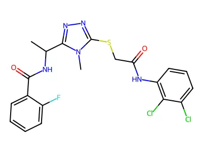 N-{1-[5-({2-[(2,3-dichlorophenyl)amino]-2-oxoethyl}sulfanyl)-4-methyl-4H-1,2,4-triazol-3-yl]ethyl}-2-fluorobenzamide structure